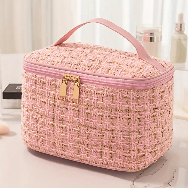 Elegante Geruite Cosmetica Tas - Grote Capaciteil - Mijn winkel