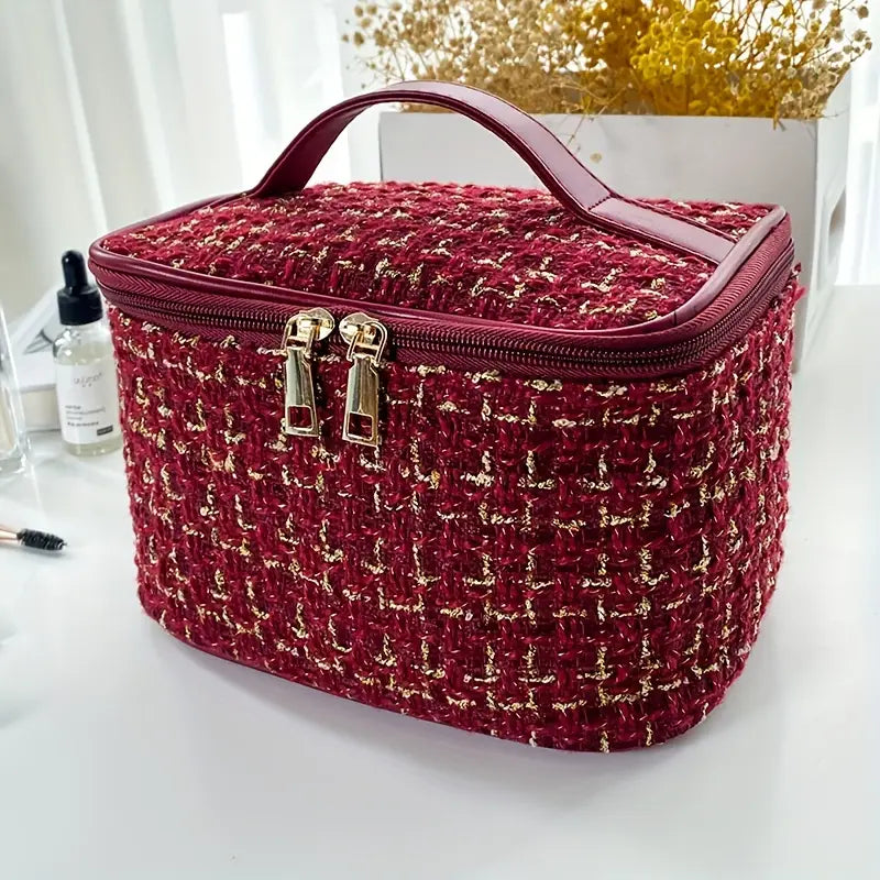 Elegante Geruite Cosmetica Tas - Grote Capaciteil - Mijn winkel