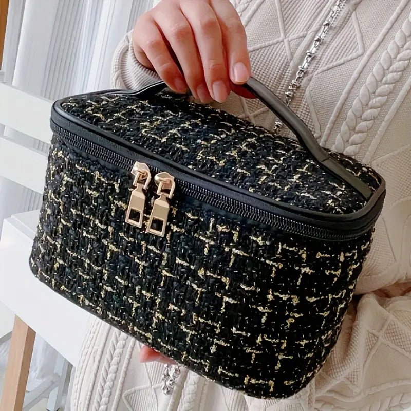 Elegante Geruite Cosmetica Tas - Grote Capaciteil - Mijn winkel