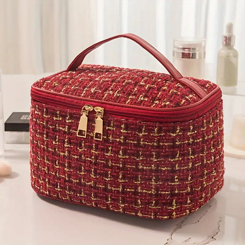Elegante Geruite Cosmetica Tas - Grote Capaciteil - Mijn winkel