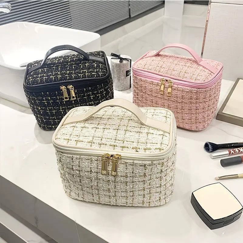 Elegante Geruite Cosmetica Tas - Grote Capaciteil - Mijn winkel